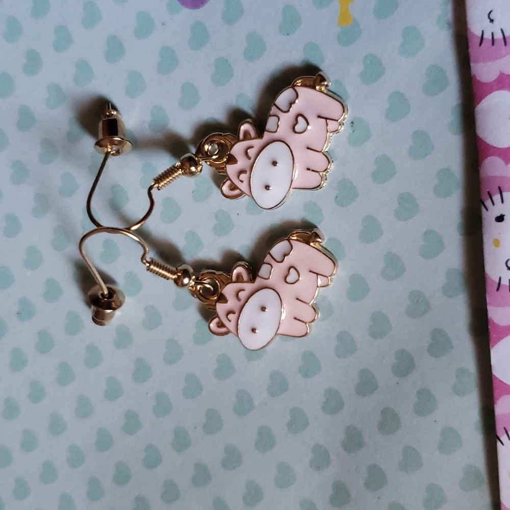 pink kawaii cow earrings